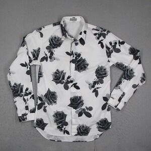 Dior Homme Mens White Black Rose Floral Print Button Down Shirt 40 433C529A3817